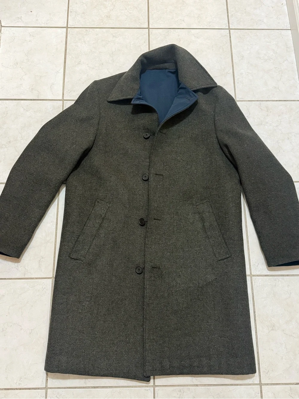 Brooks Brothers Charcoal Wool Pea Coat with Navy Lining